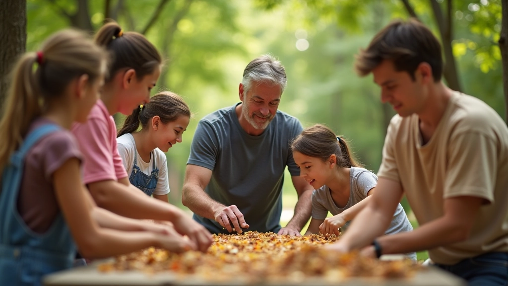 Multi-generational group volunteering at community cleanup event