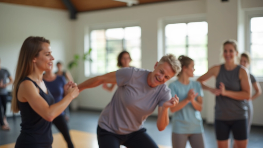 Fitness instructor leading a diverse group class with proper form demonstration